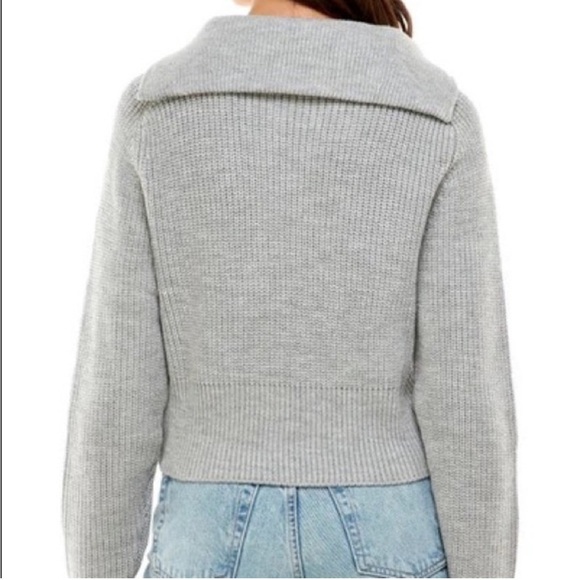 WAYF Nelle Half Zip Pullover Cropped Grey Collared Sweater Women’s Size Small - Picture 2 of 7